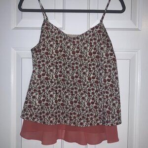 ANN TAYLOR LOFT, FLORAL & PINK LAYERED TANK TOP, XSP